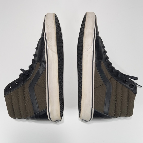 Vans Sk8 Hi Top Shoe Mens 10 Black Leather Olive Green Canvas Great Shape!! - Picture 2 of 12